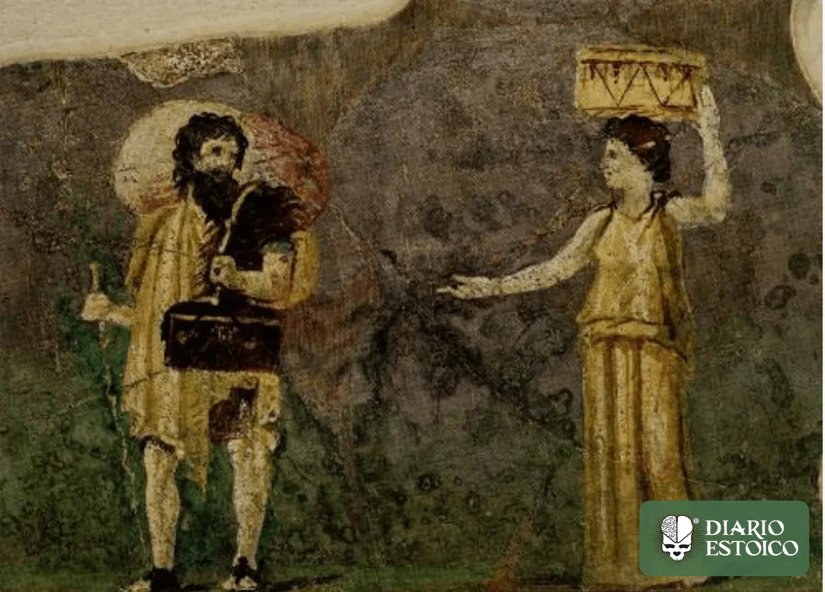 Fresco romano de Crates e Hiparquia, la pareja de filósofos cínicos que inspiró a Zenón